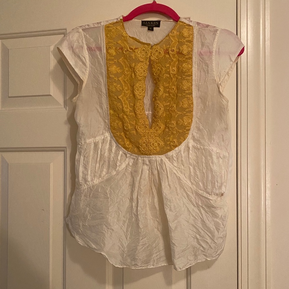 Lia Kes Silk top cap sleeves with embroidery